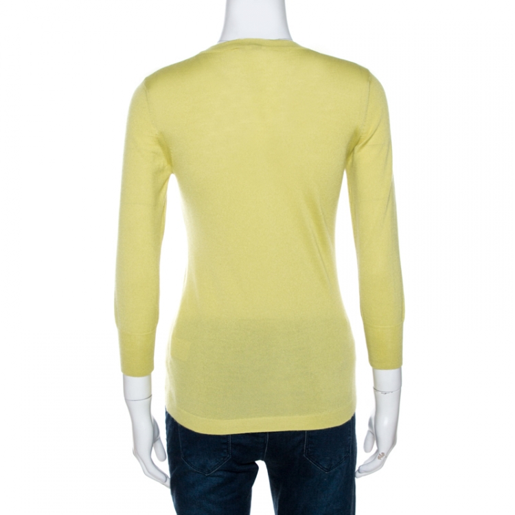 Pre Owned Celine Lime Green Cashmere Silk Long Sleeve Top S