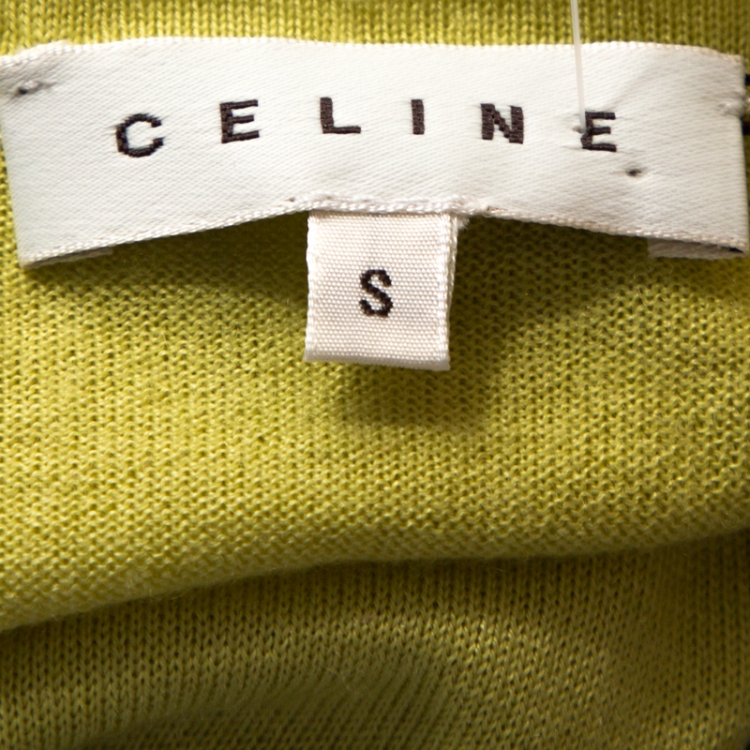 Pre Owned Celine Lime Green Cashmere Silk Long Sleeve Top S