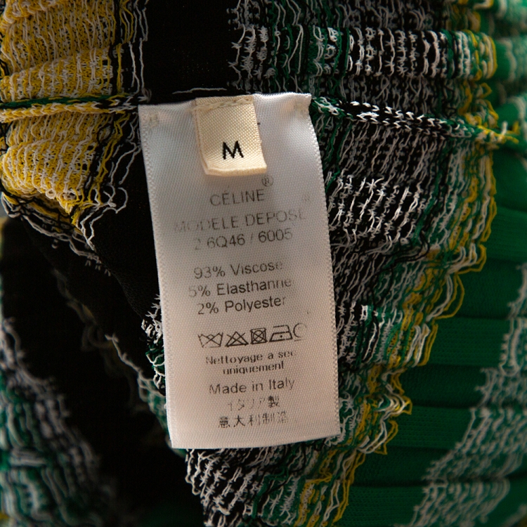 Pre Owned Celine Green Striped Knit Long Sleeve Maxi Dress M