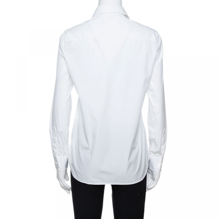 Pre Owned Celine White Cotton Poplin Long Sleeve Shirt S