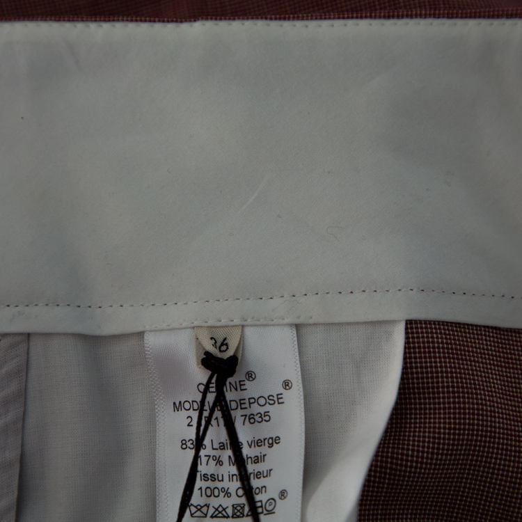 Pre Owned Celine Red Micro Check Pattern Wool Tapered Trousers S