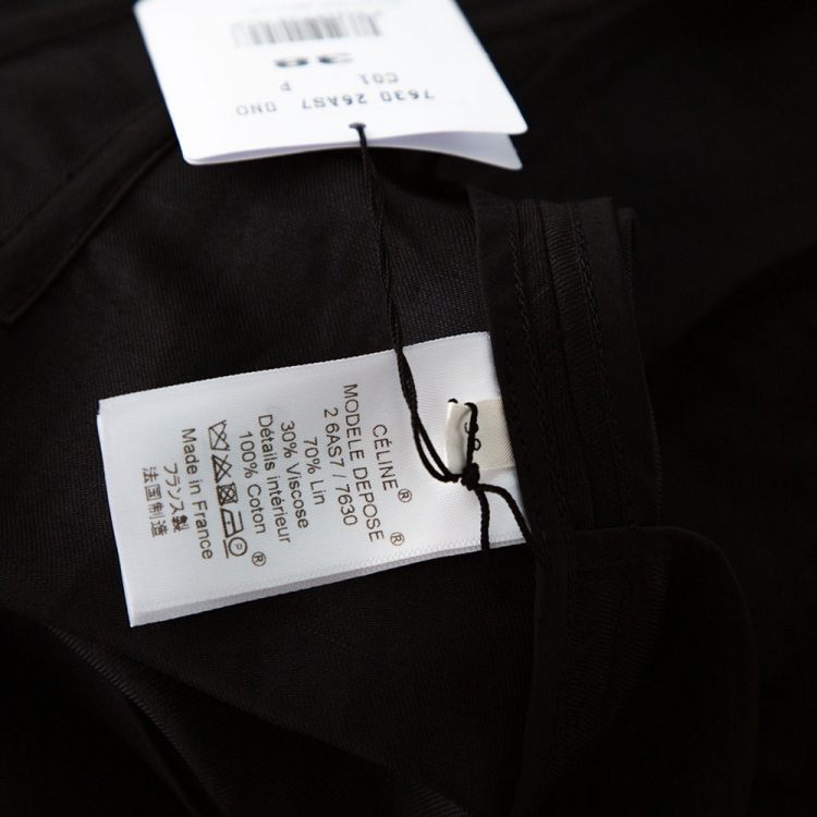Pre Owned Celine Black Linen Zip Front Balloon Sleeve Dress M