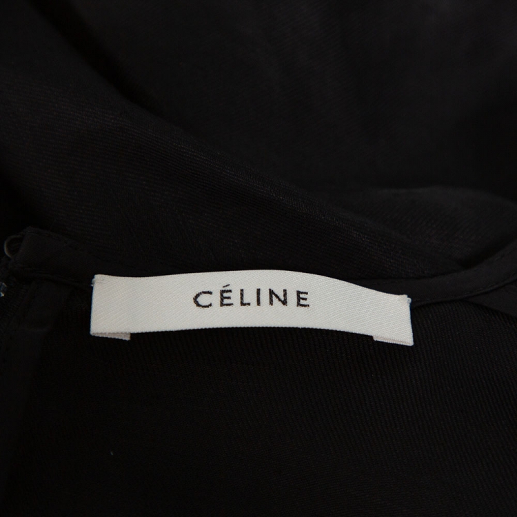 Pre Owned Celine Black Linen Zip Front Balloon Sleeve Dress M