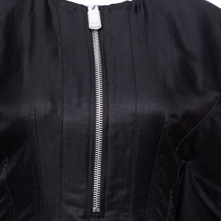 Pre Owned Celine Black Linen Zip Front Balloon Sleeve Dress M