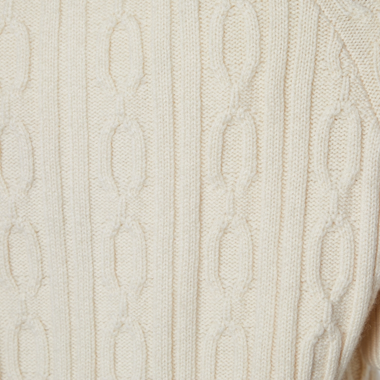 Pre Owned Celine Cream Cashmere Cable Knit Zip Up Cardigan S