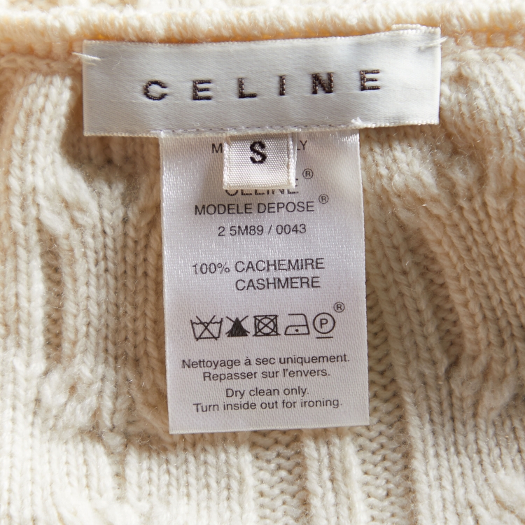Pre Owned Celine Cream Cashmere Cable Knit Zip Up Cardigan S
