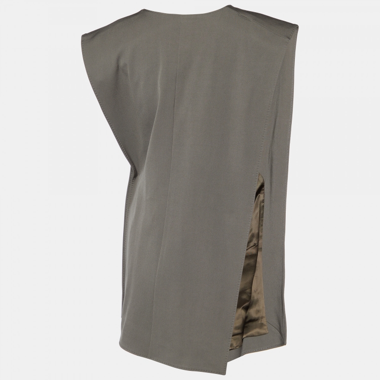 Pre Owned Celine Military Green Wool Asymmetrical Vest S