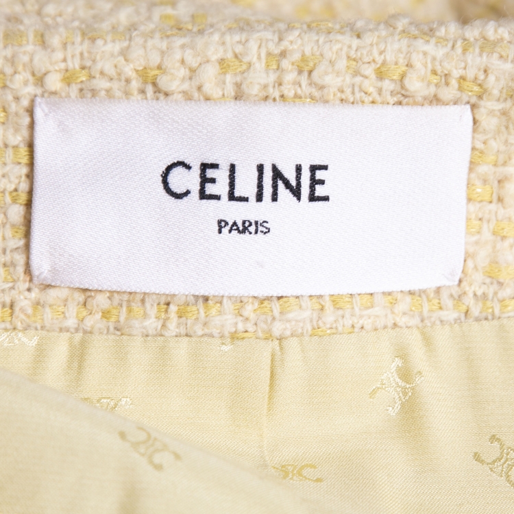 Pre Owned Celine Yellow Boucle Tweed Chasseur Jacket M