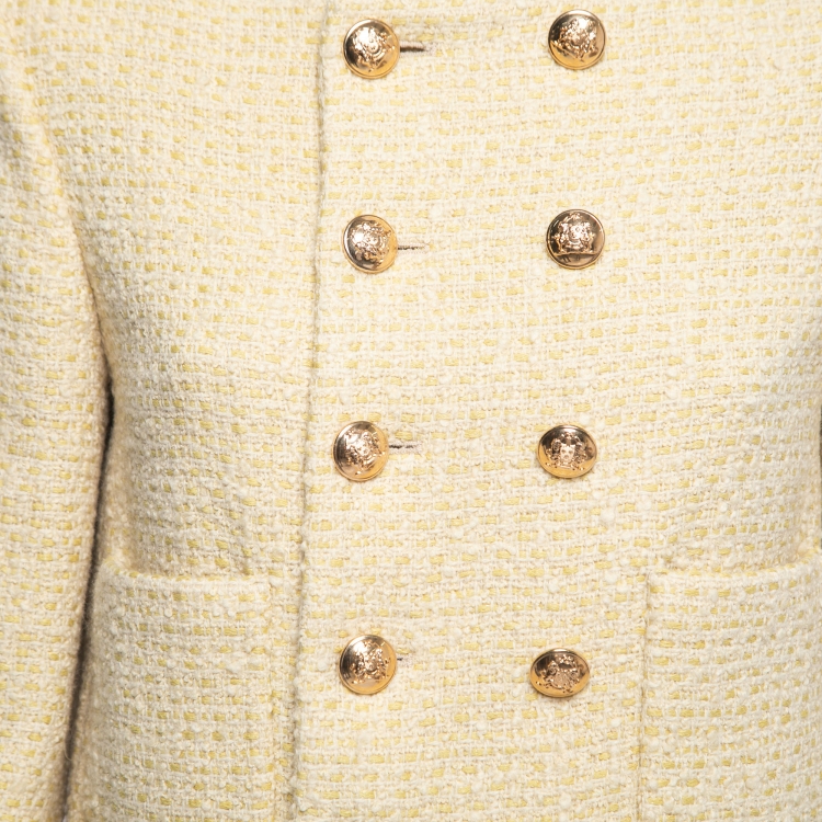 Pre Owned Celine Yellow Boucle Tweed Chasseur Jacket M