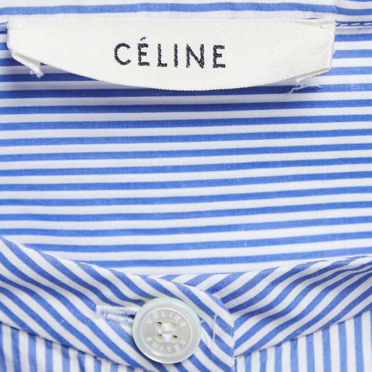 Pre Owned Celine Blue Striped Cotton Oversized Shirt M
