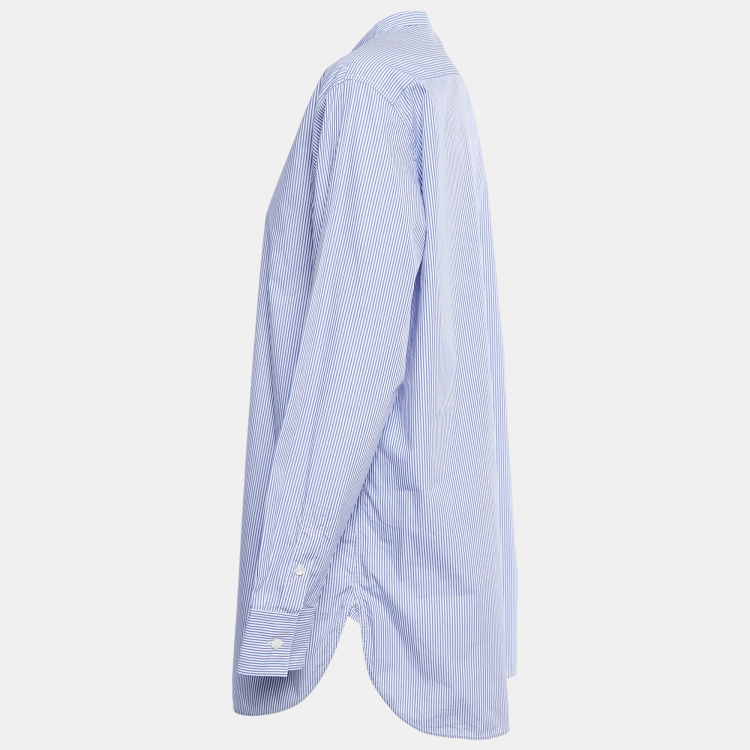 Pre Owned Celine Blue Striped Cotton Oversized Shirt M