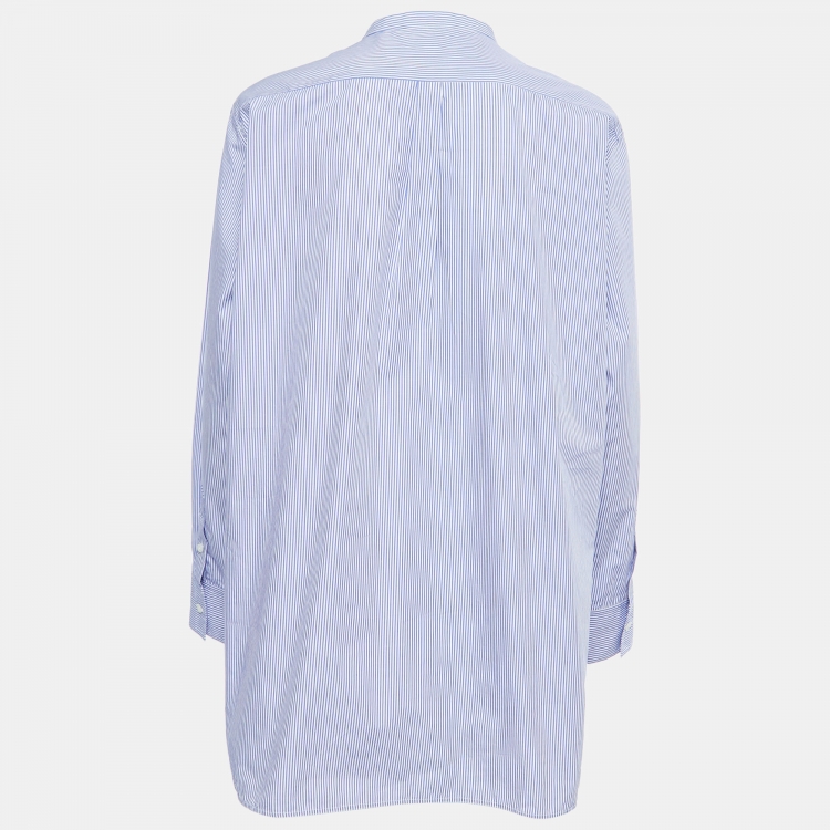 Pre Owned Celine Blue Striped Cotton Oversized Shirt M