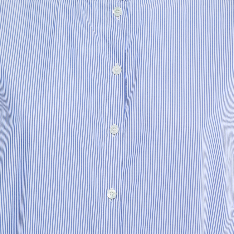 Pre Owned Celine Blue Striped Cotton Oversized Shirt M
