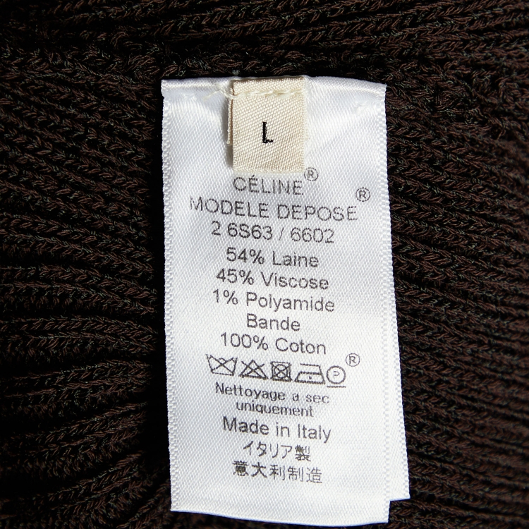 Pre Owned Celine Brown Wool Knit Open Back High Neck Midi Dress L