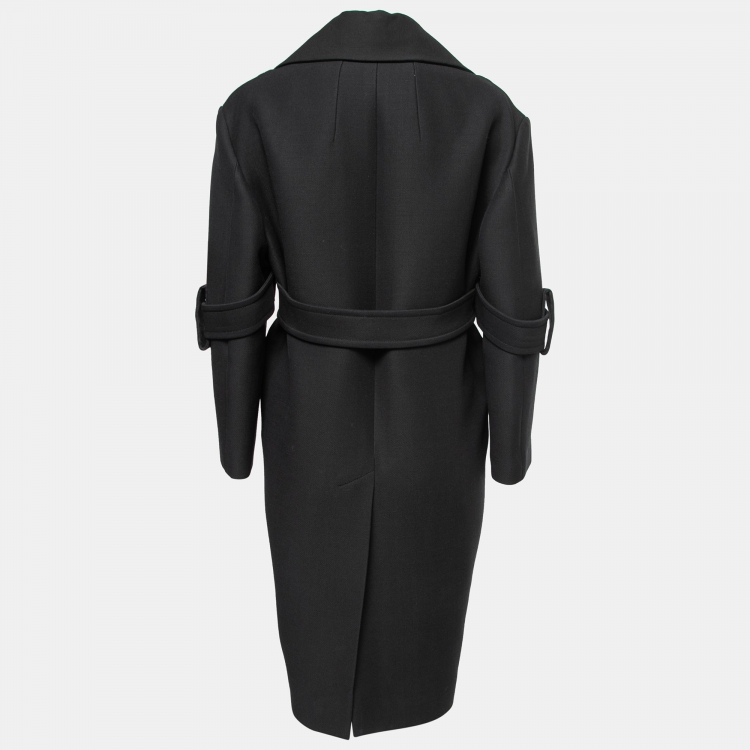 Pre Owned Celine Black Wool Pocket Detail Open Coat M