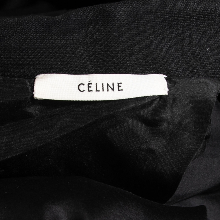 Pre Owned Celine Black Wool Pocket Detail Open Coat M