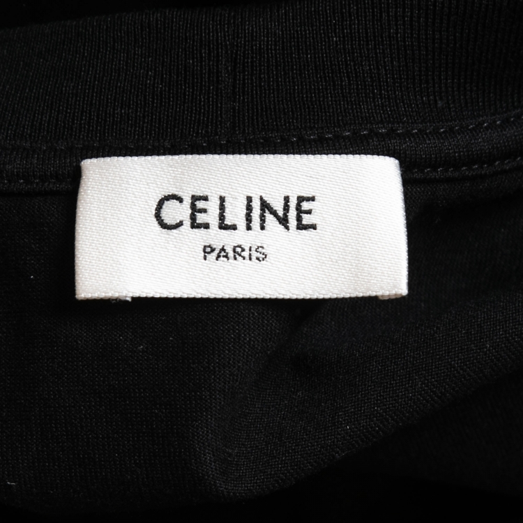 Pre Owned Celine Black Logo Print Cotton Crew Neck Boxy Fit T-Shirt XS
