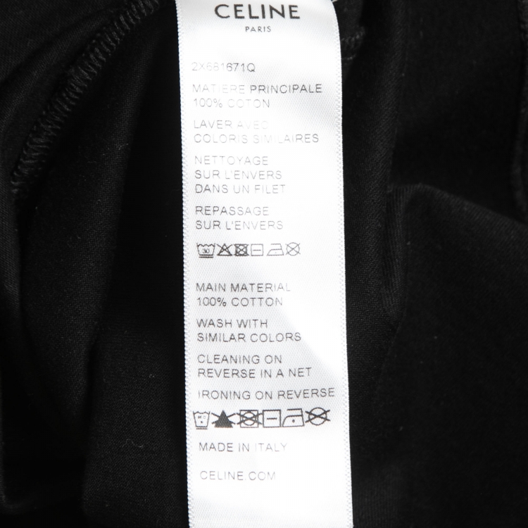 Pre Owned Celine Black Logo Print Cotton Crew Neck Boxy Fit T-Shirt XS