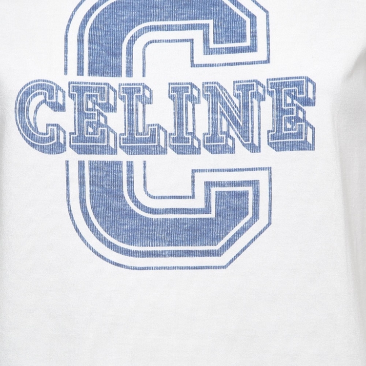 Pre Owned Celine White Logo Print Cotton Crew Neck T-Shirt XS