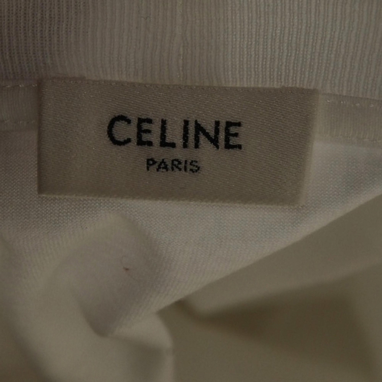 Pre Owned Celine White Logo Print Cotton Crew Neck T-Shirt XS