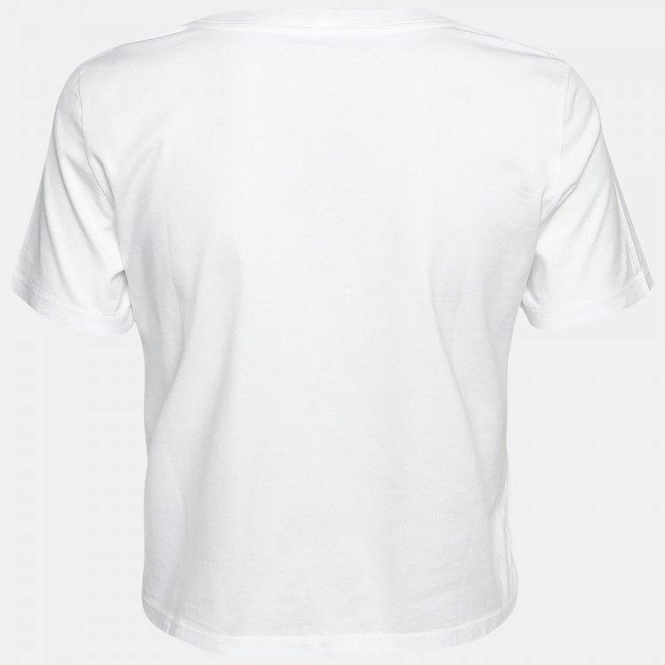 Pre Owned Celine White Logo Print Cotton Crew Neck T-Shirt XS