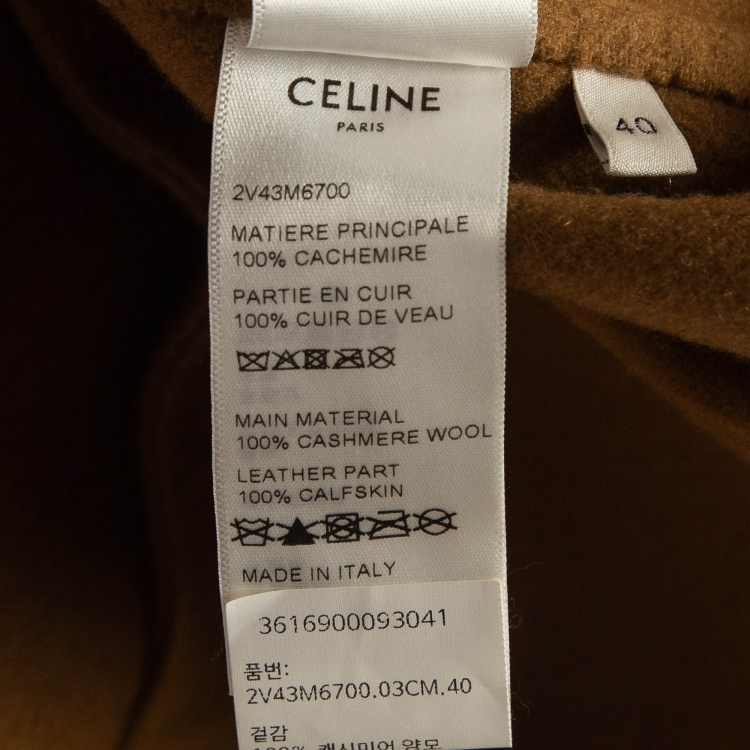 Pre Owned Celine Brown Cashmere Leather Pocket Detail Cardigan M