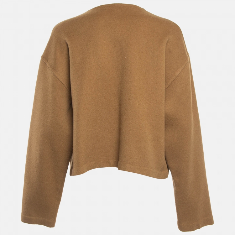 Pre Owned Celine Brown Cashmere Leather Pocket Detail Cardigan M