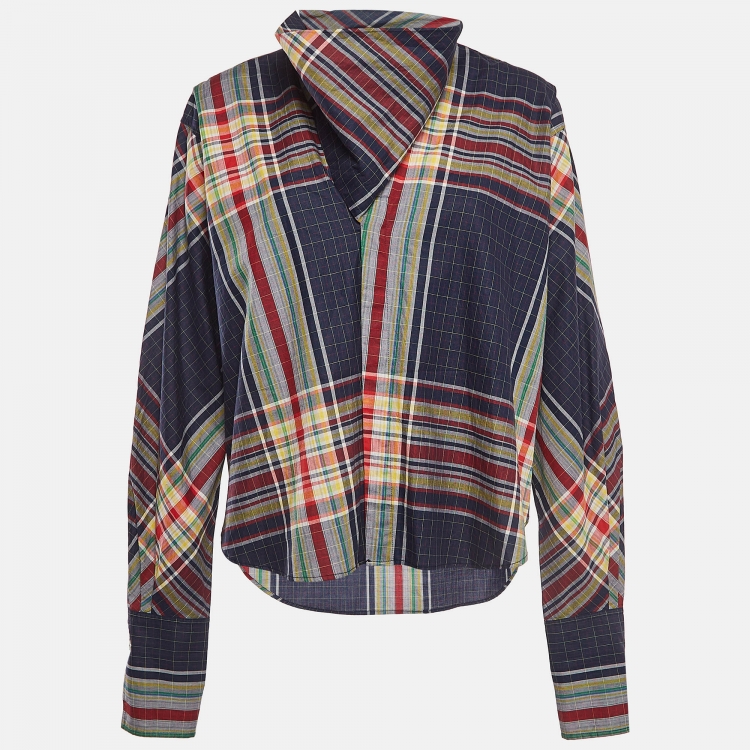 Pre Owned Celine Multicolor Tartan Pattern Cotton Shirt M