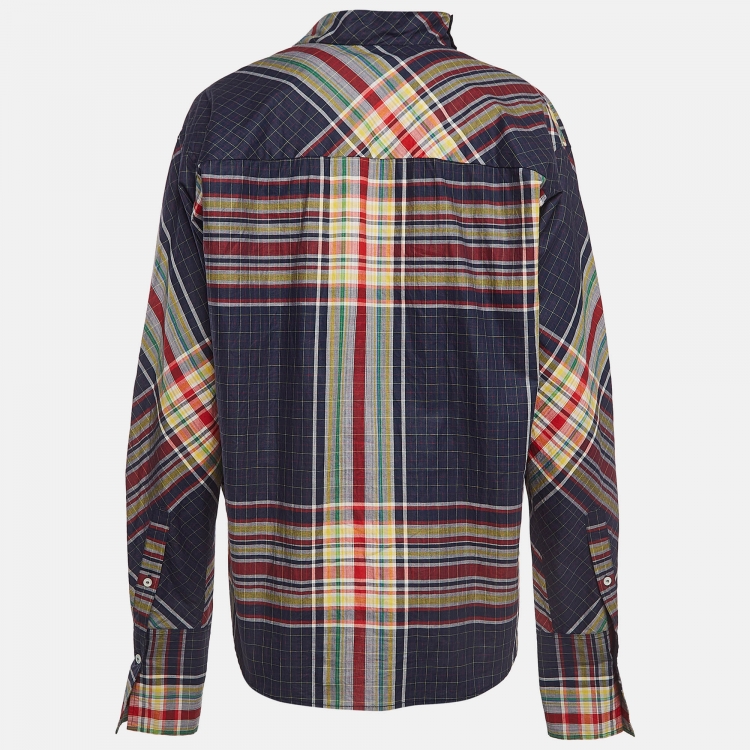 Pre Owned Celine Multicolor Tartan Pattern Cotton Shirt M