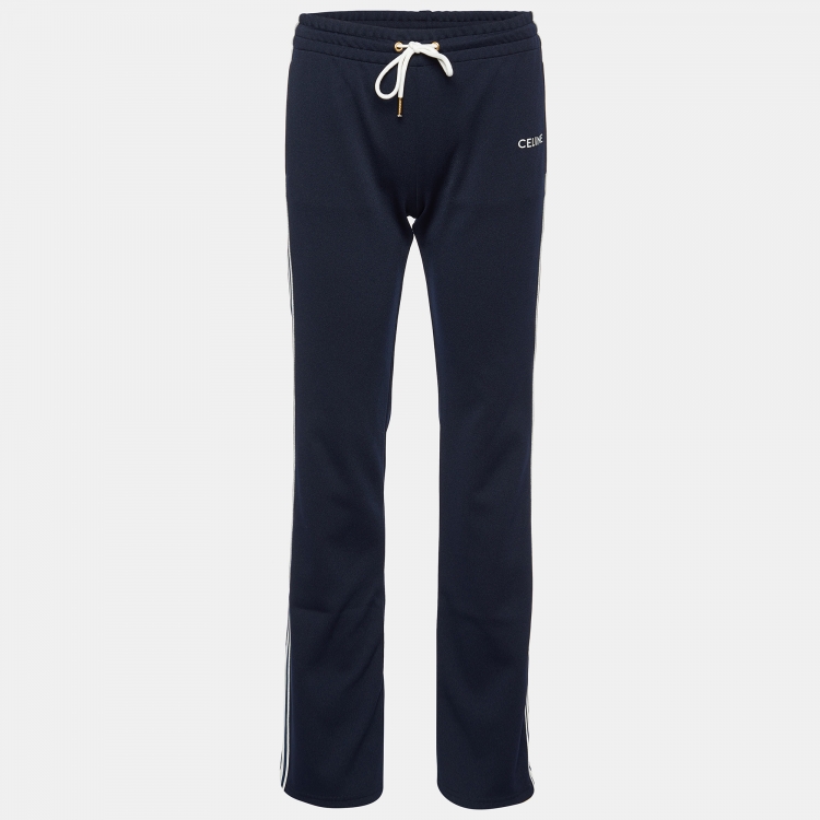 Pre Owned Celine Navy Blue Logo Embroidered Jersey Track Trousers S