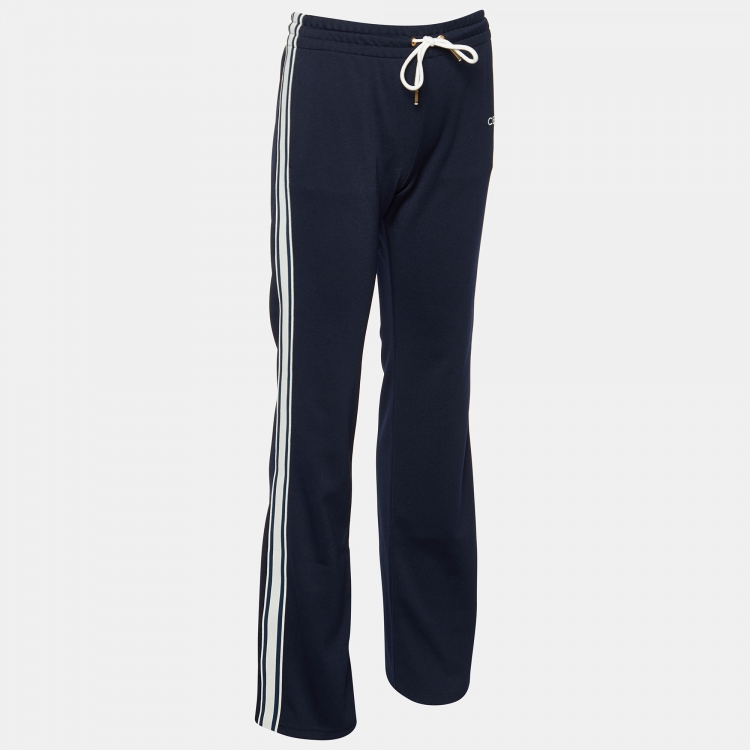 Pre Owned Celine Navy Blue Logo Embroidered Jersey Track Trousers S