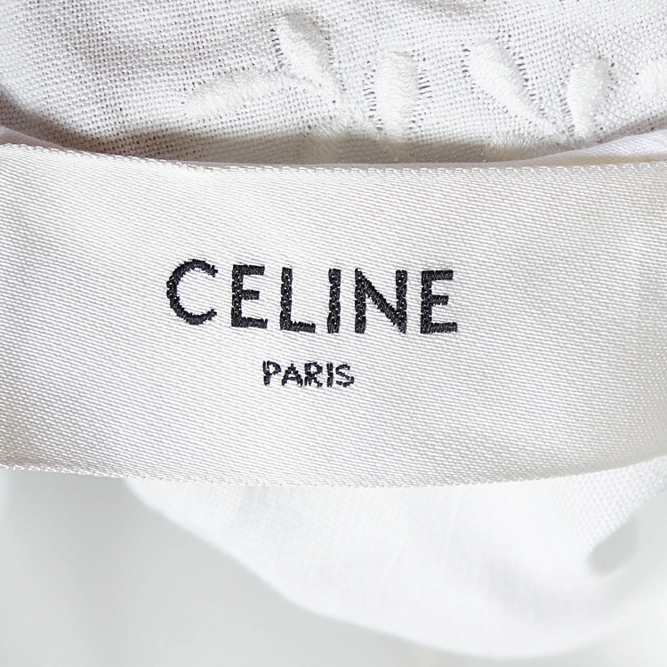 Pre Owned Celine White Cotton & Linen Embroidered Shift Dress M