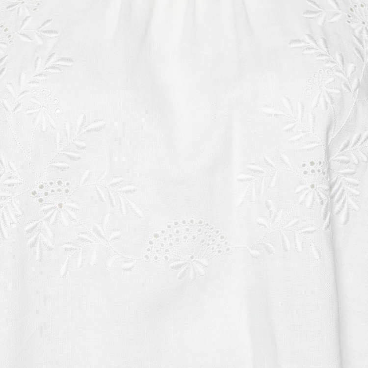 Pre Owned Celine White Cotton & Linen Embroidered Shift Dress M