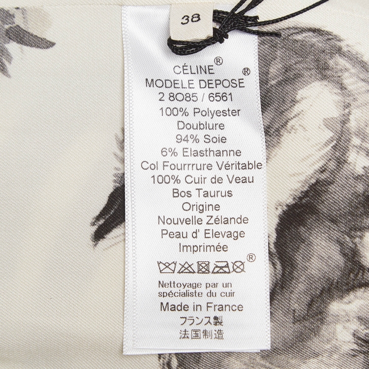Pre Owned Celine White & Black Zebra Print Collar Detailed Coat M