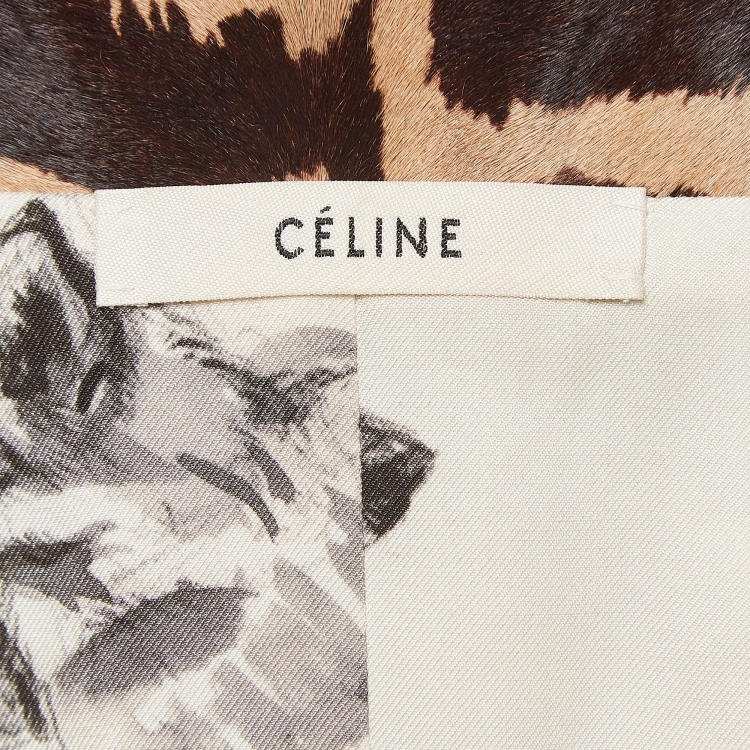 Pre Owned Celine White & Black Zebra Print Collar Detailed Coat M