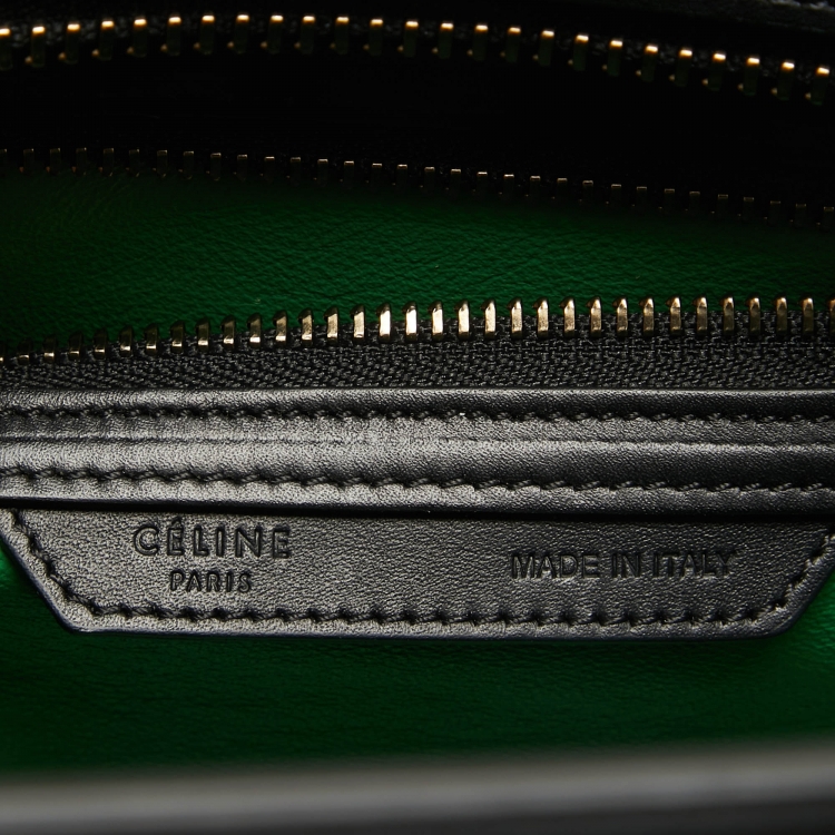 Pre Owned Celine Black/Green Leather Micro Luggage Tote