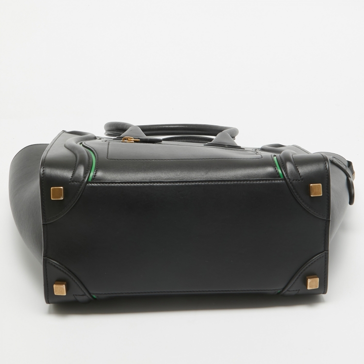 Pre Owned Celine Black/Green Leather Micro Luggage Tote