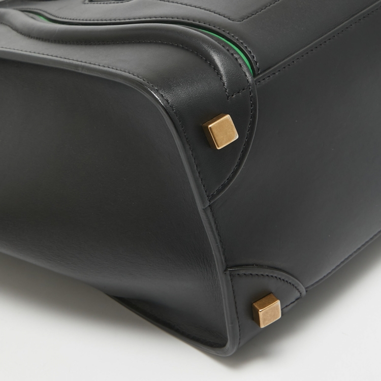 Pre Owned Celine Black/Green Leather Micro Luggage Tote