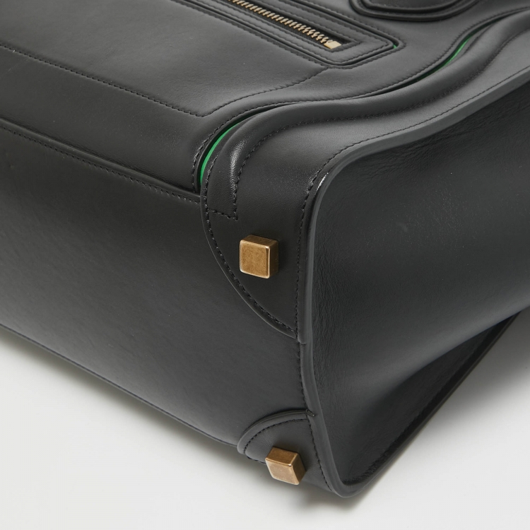 Pre Owned Celine Black/Green Leather Micro Luggage Tote