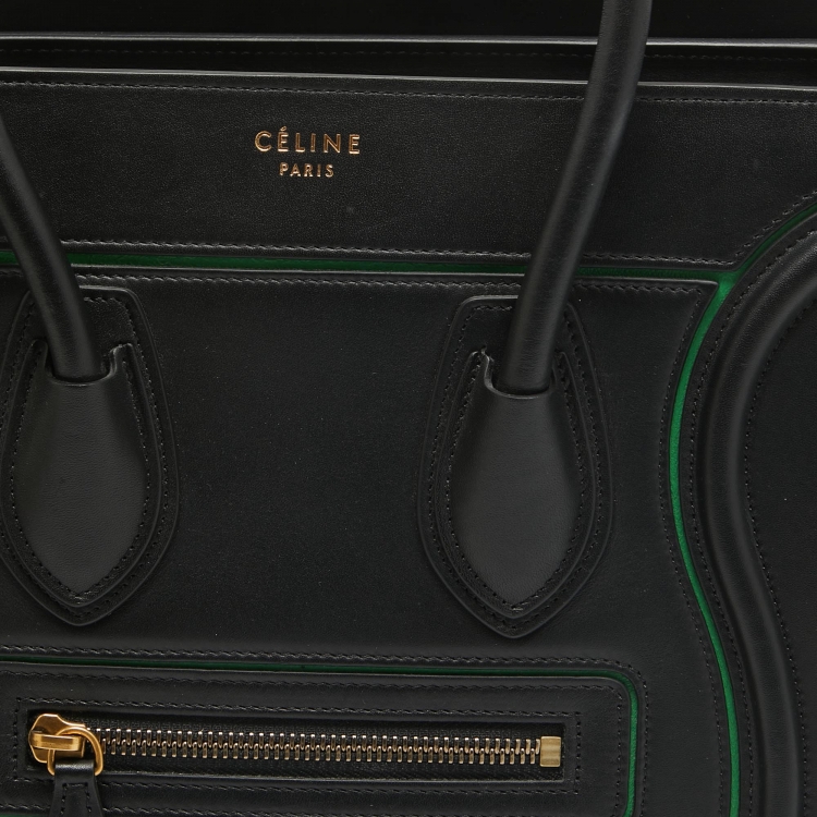 Pre Owned Celine Black/Green Leather Micro Luggage Tote