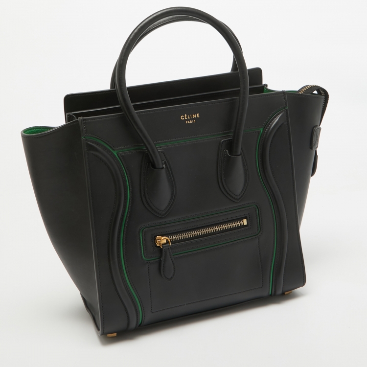 Pre Owned Celine Black/Green Leather Micro Luggage Tote