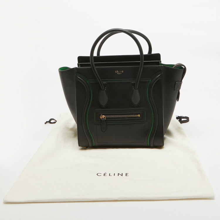 Pre Owned Celine Black/Green Leather Micro Luggage Tote