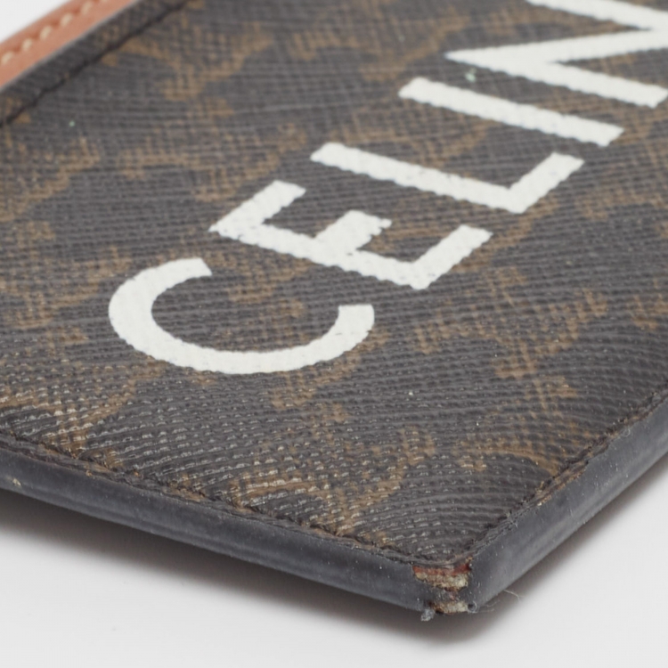 Pre Owned Celine Brown Macadam Coated Canvas and Leather Card Holder