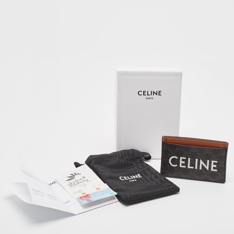 Pre Owned Celine Brown Macadam Coated Canvas and Leather Card Holder