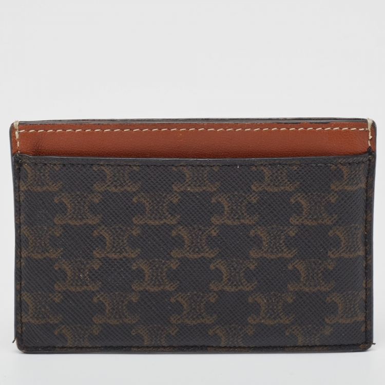 Pre Owned Celine Brown Macadam Coated Canvas and Leather Card Holder