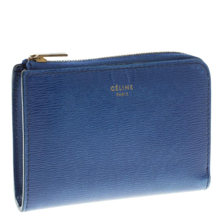 Pre Owned Celine Blue Leather Half Zip Continental Wallet 
