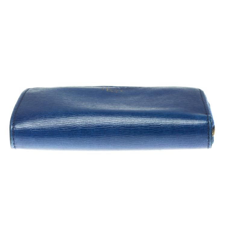 Pre Owned Celine Blue Leather Half Zip Continental Wallet 