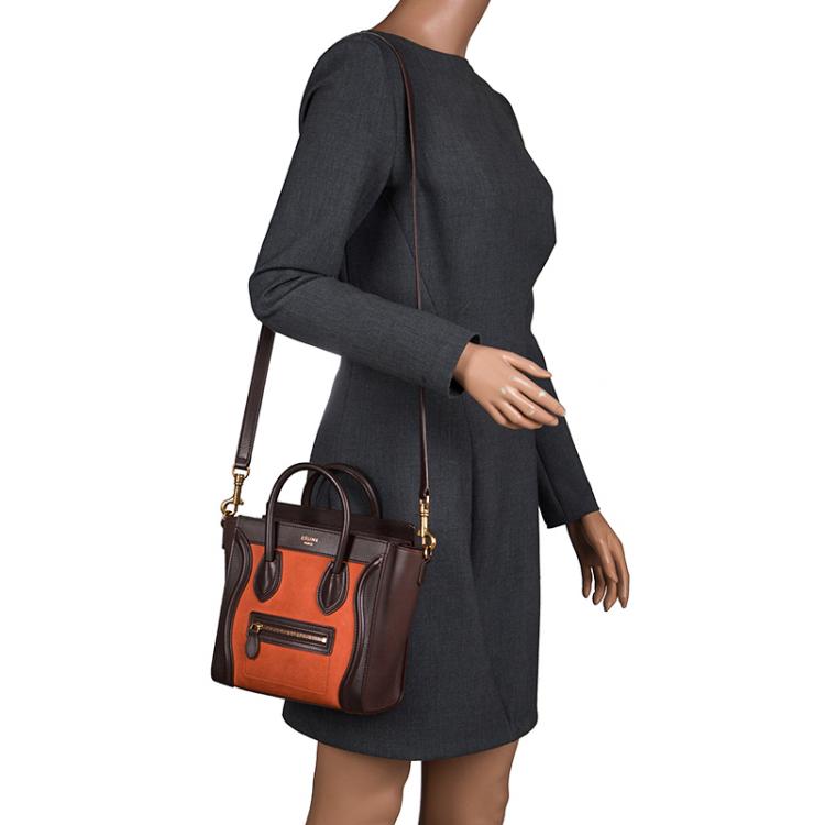 Pre Owned Celine Tri Color Leather and Suede Nano Luggage Tote