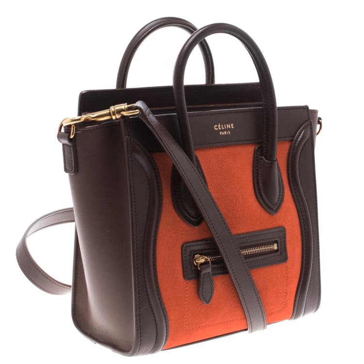 Pre Owned Celine Tri Color Leather and Suede Nano Luggage Tote