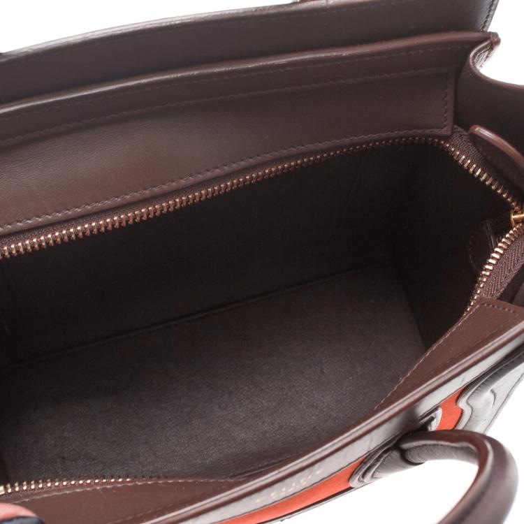 Pre Owned Celine Tri Color Leather and Suede Nano Luggage Tote